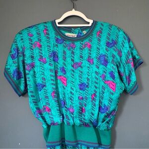 Adrianna Papell Vintage 1980s 100% Silk Jewel Tone Midi Dress Pleated Size 12